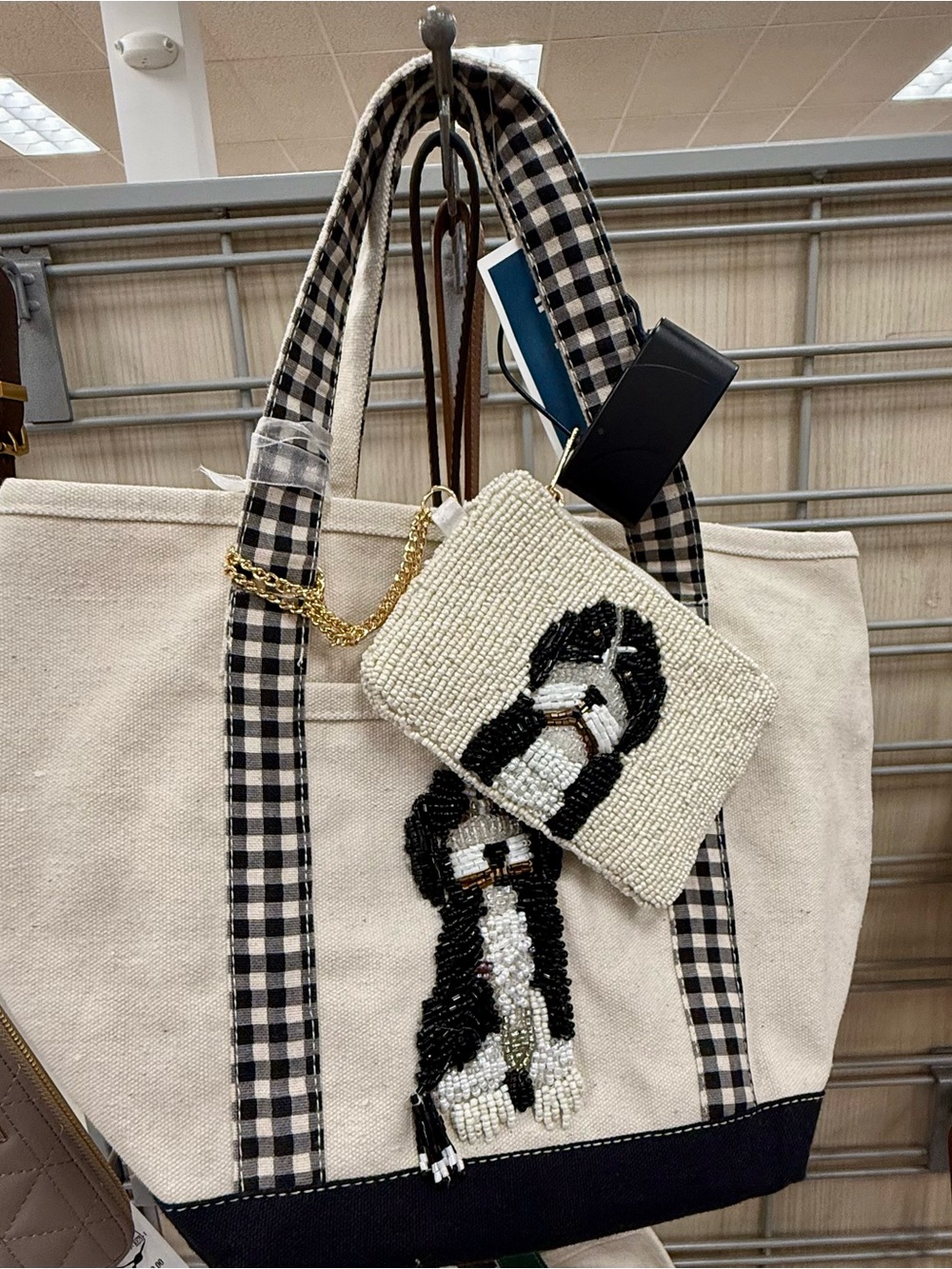 NEW ADORABLE BEADED LABRADOODLE CANVAS TOTE PURSE